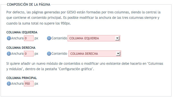 composición de la página en una sola columna