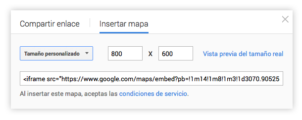 Dimensiones google maps