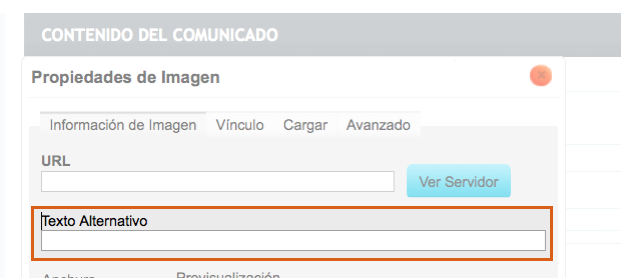 configuracion texto alternativo en GESIO