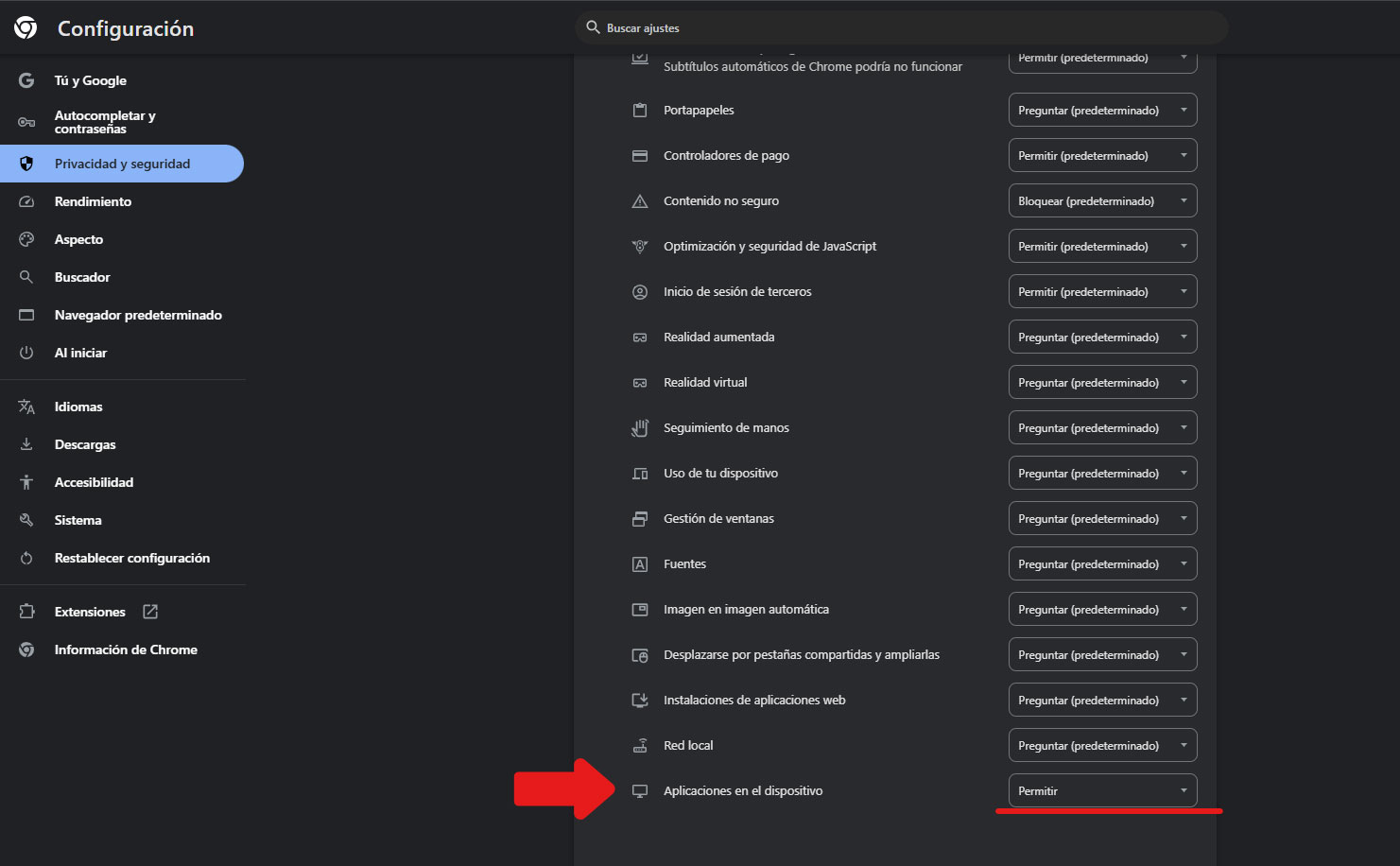 Permisos en Chrome