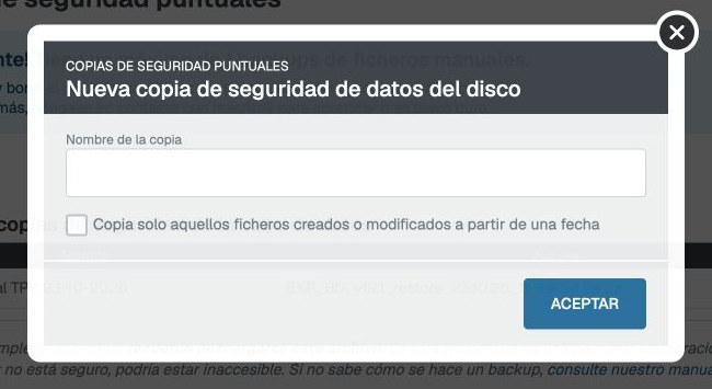 Pon nombre a la copia y deja la casilla desmarcada para incluir todos los ficheros.